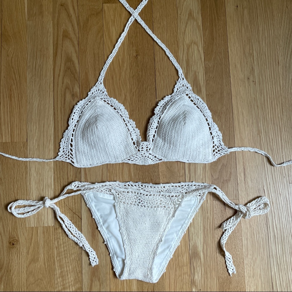 White Crochet Bikini M